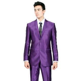 Ferrecci Ferrecci Mens Slim Fit Shiny Purple Sharkskin Suit Purple Size 36S