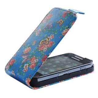 Bfun Butterfly NEW Blue Flip Leather Cover Case For Samsung Galaxy Ace S5830 Cell Phones & Accessories