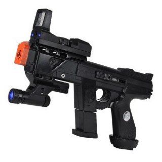 GY 748M 100 FPS Spring Airsoft Tactical Assault Pistol w/Blue LED Flashlight, Sight Attachment & Sample BBs  Sports & Outdoors