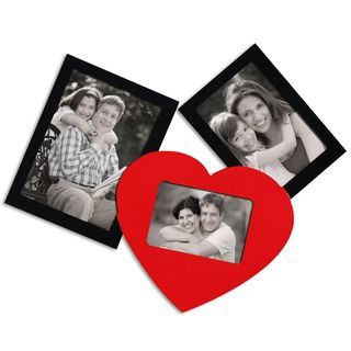 Adeco Adeco 3 photo Black/ Red Heart Wood Picture Frame Black Size 4x6