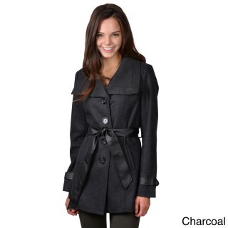 Journee Collection Journee Collection Juniors Belted Button up Coat Charcoal Size S (1  3)