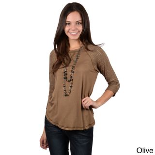 Journee Collection Journee Collection Juniors Three quarter Sleeve Stud Detail Top Green Size M (8  10)