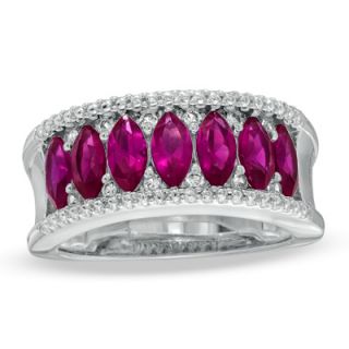 Marquise Cut Lab Created Ruby and White Sapphire Band in Sterling