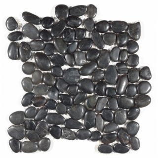 Polished Black Pebble Mesh Interlocking 12 X 12 Floor And Wall Tile (pack Of 11)