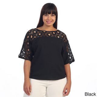 365 Apparel Hadari Womens Plus Size Crochet Sleeve Boat neck Blouse Black Size 1X (14W  16W)