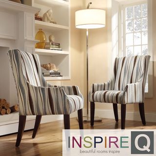 Inspire Q Jourdan Vertical Wavy Stripe Sloped Arm Hostess Chair