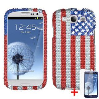 SAMSUNG GALAXY S3 I9300 AMERICAN FLAG DIAMOND BLING COVER SNAP ON HARD CASE + FREE SCREEN PROTECTOR from [ACCESSORY ARENA] Cell Phones & Accessories