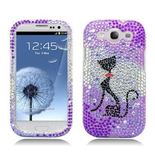 Aimo SAMI9300PCLDI753 Dazzling Diamond Bling Case for Samsung Galaxy S3   Retail Packaging   Purple Cat Cell Phones & Accessories
