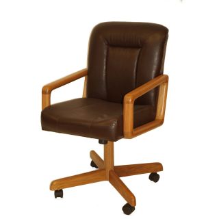 Solid Wood Rolling Caster Chair With Tilt And Bonded Leather Cushion Seat