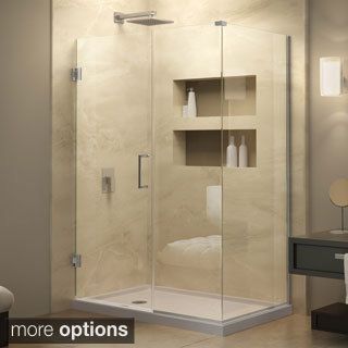 Dreamline Unidoor Plus 30.375   34.375 In. D X 58 In. W Frameless Hinged Shower Enclosure, Clear Glass