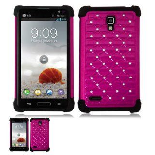 LG Optimus L9 P769 Pink And Black Hardcore Spot Diamond Case Cell Phones & Accessories
