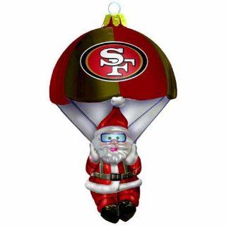 NFL SF 49ers Blown Glass Parachuting Santa Christmas Tree Ornament  Sports Fan Hanging Ornaments  Sports & Outdoors