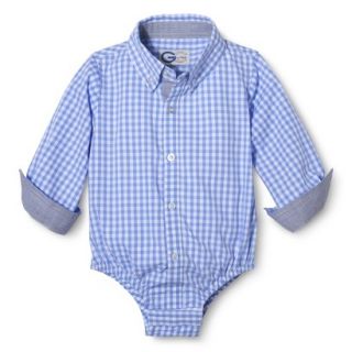 G Cutee Newborn Boys Long Sleeve Gingham Button Down Shirtzie   Blue 3 6 M