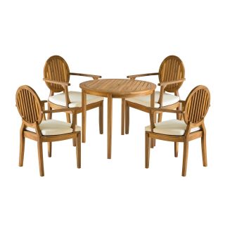 Safavieh Outdoor Living Chino Brown Acacia Wood 5 piece Beige Cushion Dining Set