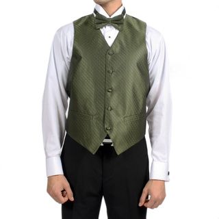 Ferrecci Ferrecci Mens Olive Green Diamond Pattern 4 piece Vest Set Green Size XS