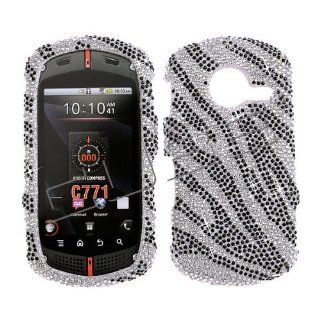 Verizon Casio G'zone Commando C771 C 771 Cover Faceplate Face Plate Housing Snap on Snapon Protective Hard Crystal Case Full Diamond Black and Silver Zebra Design Cell Phones & Accessories