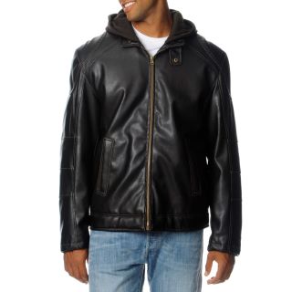 R o Mens Sherpa Lined With Hood Faux Leather Jacket