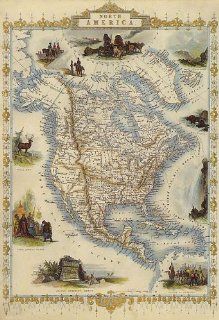 1800'S NORTH AMERICA UNITED STATES USA CANADA MEXICO MAP LARGE VINTAGE POSTER   Prints