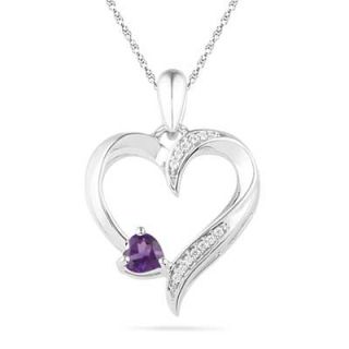 Heart Shaped Amethyst and Diamond Accent Heart Pendant in Sterling