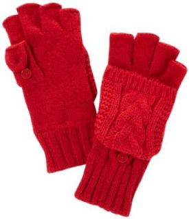 Isotoner Women's Irish Cable Flip Top Glove with Convertible Button Thumb, Really Red, One Size Cold Weather Gloves