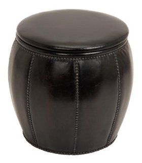 Black Leather Barrel Ottoman Footstool With Storage   Barstools
