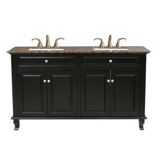 Bellaterra Home 62 in x 22 in Ebony Undermount Double Sink Bathroom Vanity with Natural Marble Top