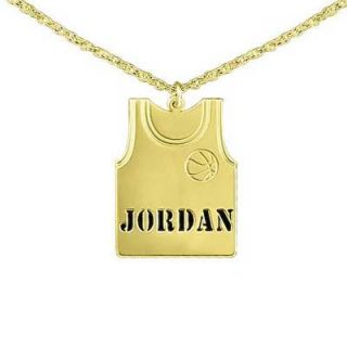 Mens Basketball Jersey Name Pendant in Sterling Silver with 14K Gold
