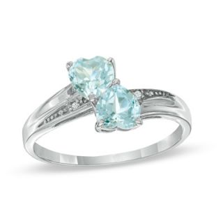 Heart Shaped Lab Created Aquamarine and Diamond Accent Double Heart