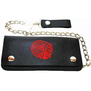 American Indian Black Leather Bi fold Chain Wallet