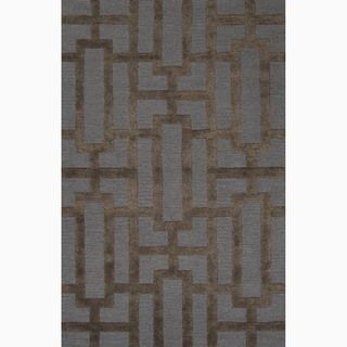 Handmade Geometric Pattern Blue/ Brown Wool/ Art Silk Rug (96 X 136)