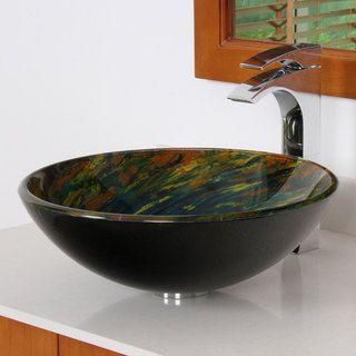 Elite 1404 Modern Multicolored Tempered Glass Bathroom Vessel Sink