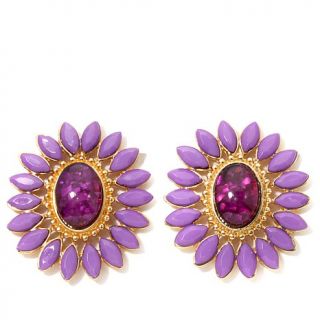 Ben Amun "Color Festival" Multicolor Purple Stone Goldtone Button Earrings