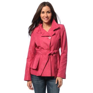 Tahari Womens Think Pink Peplum Belted Rain Trench Coat