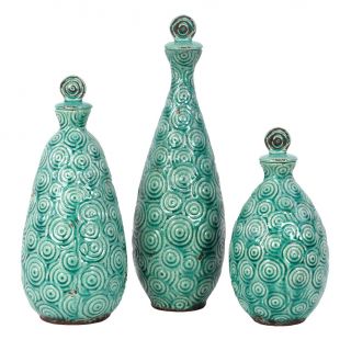 Turquoise Textured Stoneware Vases (set Of 3)