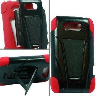 Red Hard Soft Gel Dual Layer Stand Cover Case for LG Motion 4G MS770 Cell Phones & Accessories