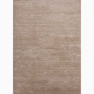 Hand made Tone on tone Pattern Taupe/ Ivory Wool/ Art Silk Rug (8x11)