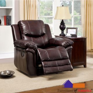 Furniture Of America Carlisel Brown Leather like Fabric Recliner