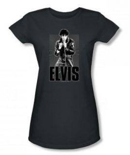 Elvis   Leather Juniors T Shirt In Charcoal Clothing