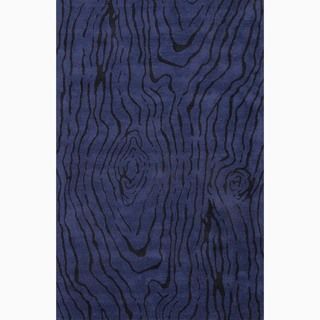 Hand made Blue/ Black Wool Plush Pile Rug (2x3)