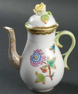 Herend Queen Victoria (Green Border) Individual Coffee Pot & Lid, Fine China Dinnerware Bowls Kitchen & Dining