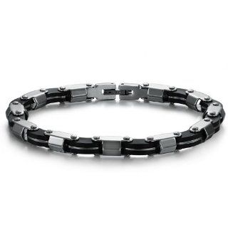 JewelryWe New Stainless Steel & Black Rubber Chain Link Bracelet For Men's Jewelry Jewelry