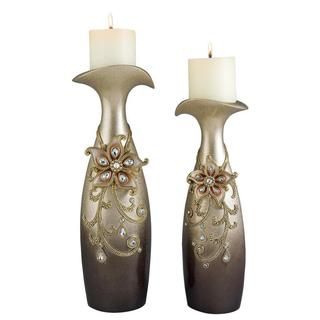 14 inch To 16 inch Sapphire Rose Candleholder Set