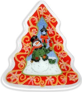 Peggy Karr Glass Handcrafted Tree Shaped Friendly Snowman Art Glass Serving Tray   Decorative Trays