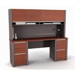 Bestar Connexion Credenza And Hutch Kit In Bordeaux & Slate   Home Office Desks