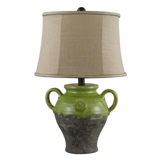 Drum Taupe Linen With Double Green Trim 14 inch Shade Lamp