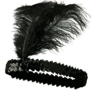 Sequin Flapper Headband with Feather   Black OSFM Costume Headwear And Hats Clothing