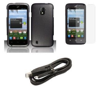 ZTE Majesty Z796C   Accessory Bundle Pack   Carbon Fiber Design Print Shield Case + Atom LED Keychain Light + Screen Protector + Micro USB Cable Cell Phones & Accessories