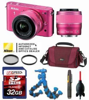 Nikon 1 J2 J 2 W/ 10 30mm VR Zoom Lens & 30 110mm Lens (Pink)+ FlexPod + LowePro Bag + Filter Kit + Giotto's Blower + 32GB Deluxe Kit  Point And Shoot Digital Camera Bundles  Camera & Photo