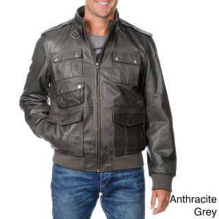 First Manufacturing Whet Blu Mens Leather Zip front Jacket With Belted Stand Collar Grey Size S