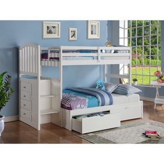 Donco Kids Arch Mission Stairway Bunkbed With Full Extension And Underbed Drawers (twin/full) White Size Twin